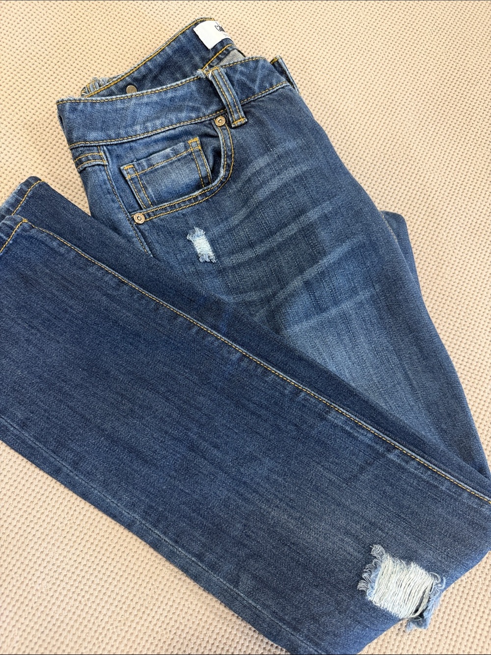 CAbi Skinny Jeans in Dark Blue with Distressed Detail